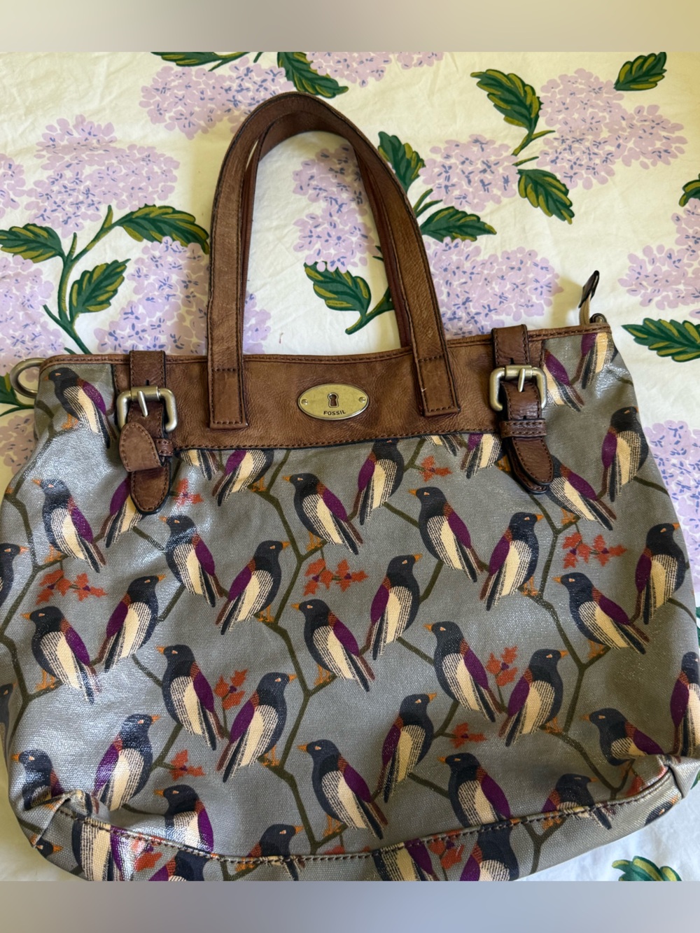 Fossil Key-Per Bird-Print Coated Canvas Shoulder Bag - Picture 8 of 11